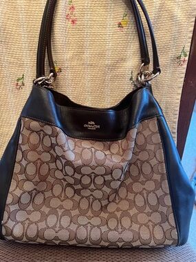 Coach Brown Signature Canvas & Dark Brown Leather Shoulder Bag